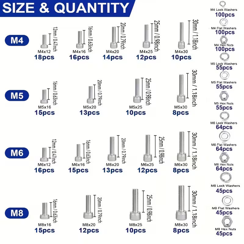1018pcs Heavy-Duty Premium Stainless Steel Bolt Kit