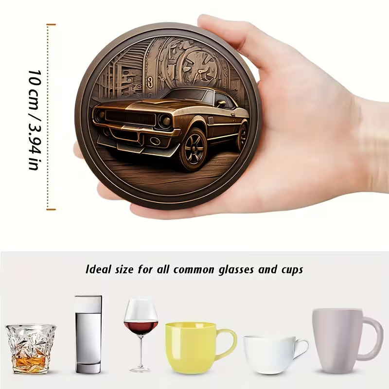 Vintage Car-Themed Wooden Coasters