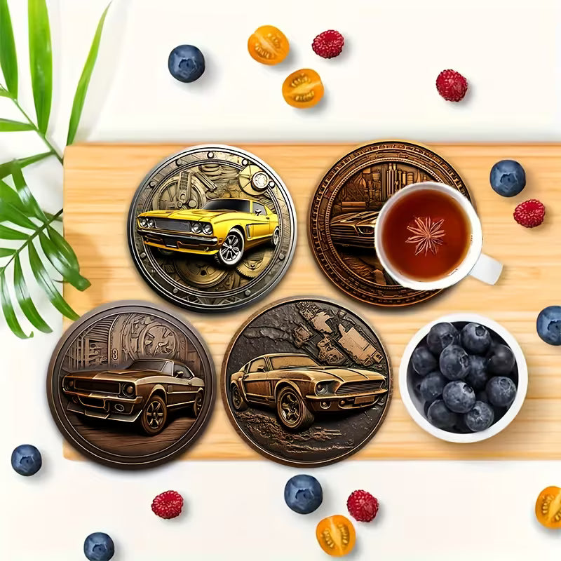 Vintage Car-Themed Wooden Coasters
