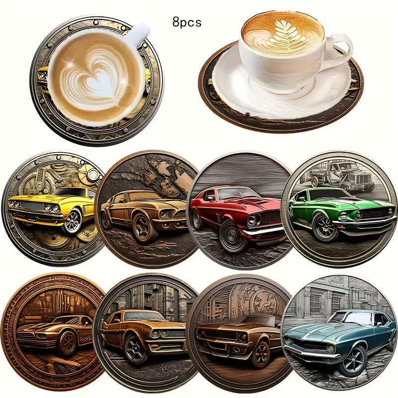 Vintage Car-Themed Wooden Coasters